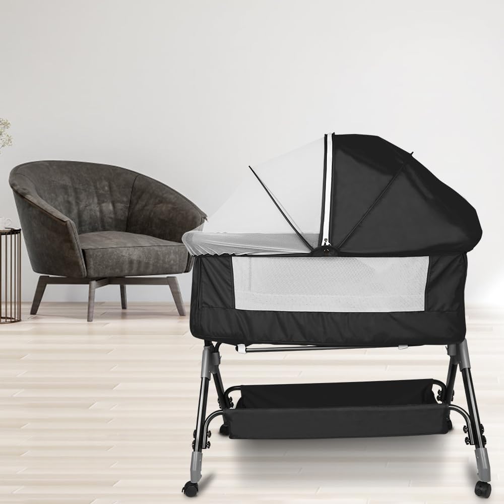 Kedia Babywiege mit Moskitonetz, Babybett & Reisebett mit Rollen, Babybett für Wiegen, höhenverstell