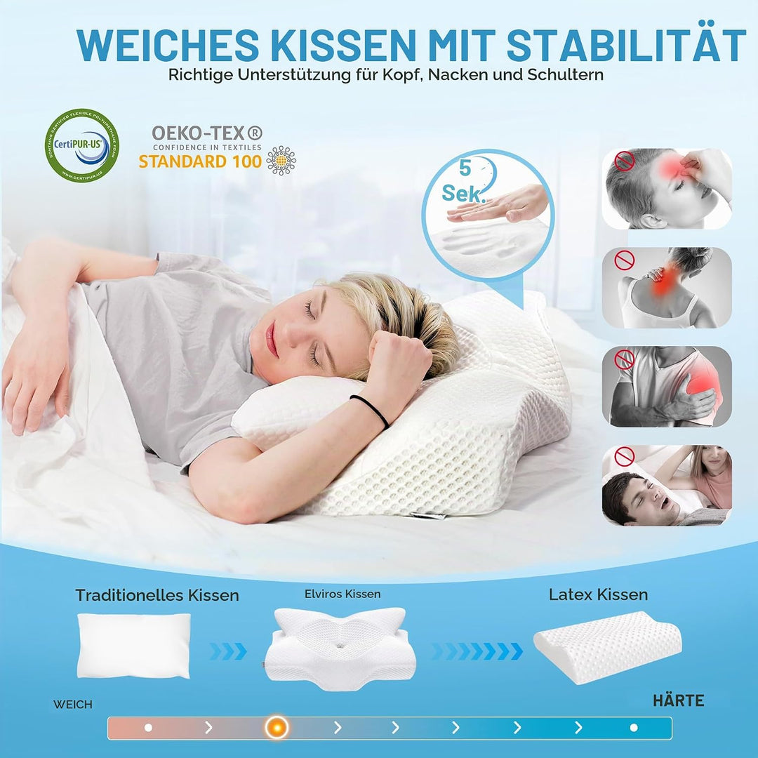 Elviros Orthopädisches Kissen aus Memory Foam, Seitenschläferkissen Nackenstützkissen, Kopfkissen Na
