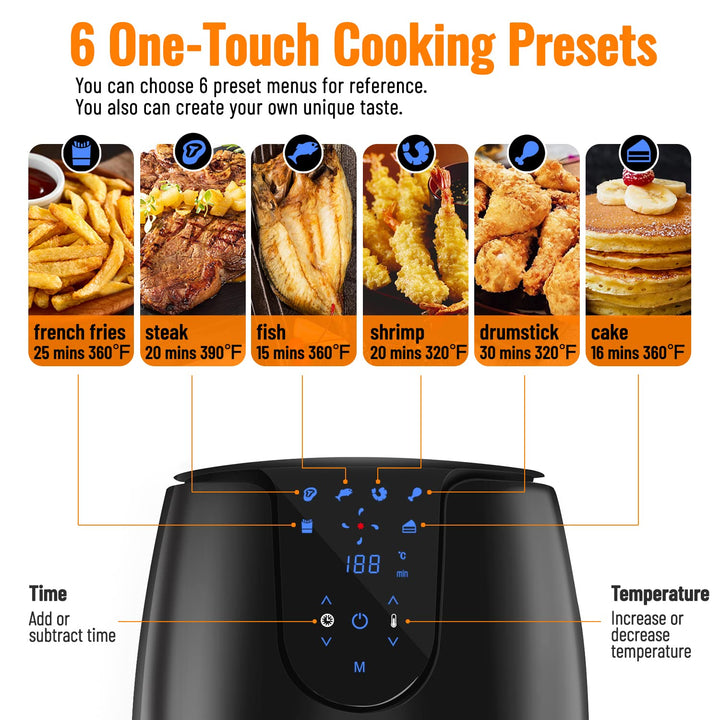 Heissluftfritteuse Airfryer Heissluftfriteuse mit 6 Verschiedenen Kochprogrammen Heissluftfritteuse