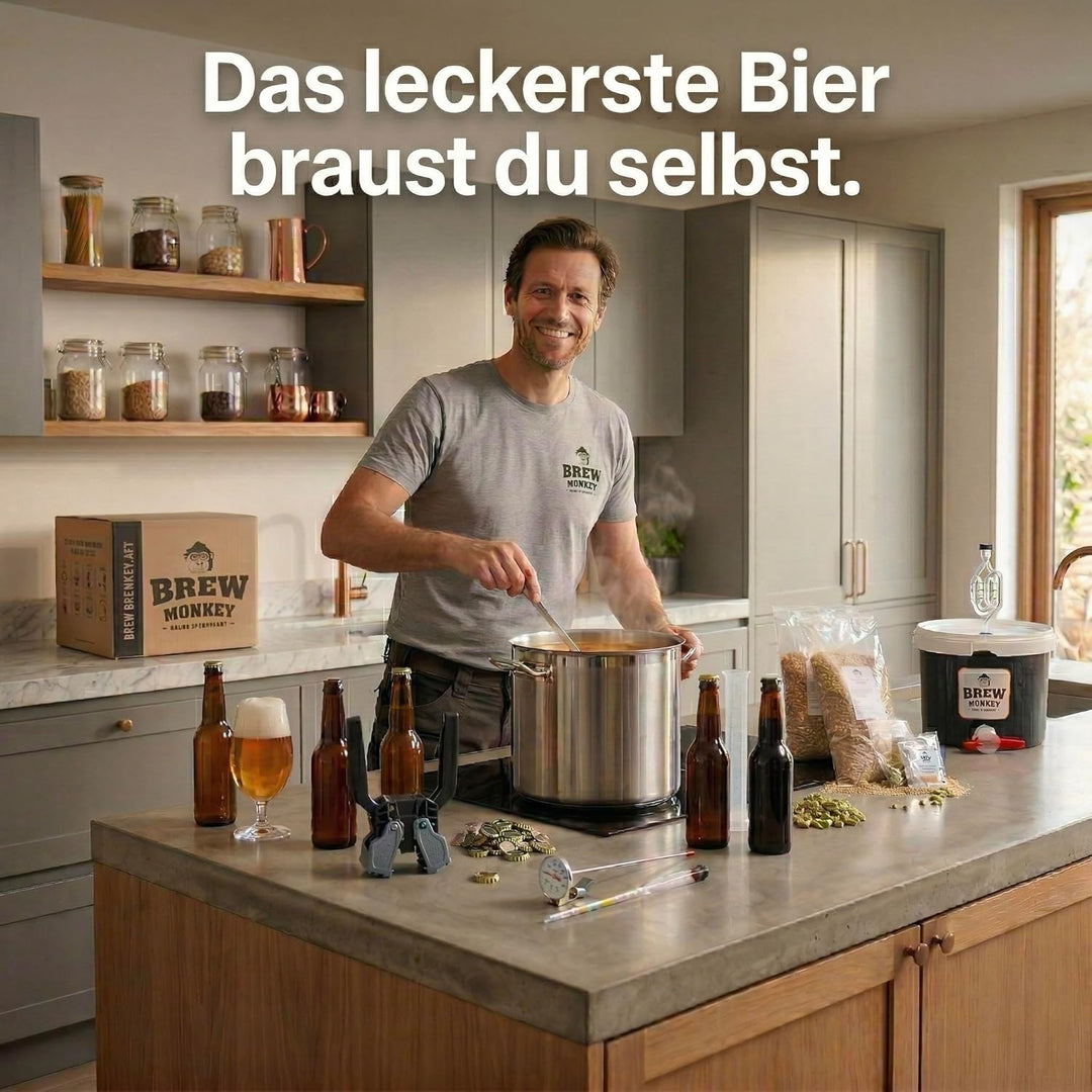 Brew Monkey® Bierbrauset Helles | Basic Set 5 Liter Bier | 6,4% Vol. | Bier Brauen Set | Männergesch