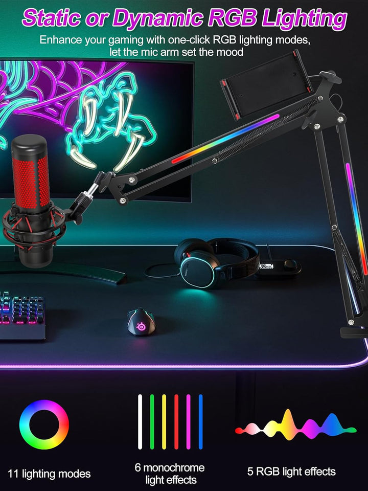 YOUSHARES RGB Mikrofonarm kompatibel mit Fifine AM8, HyperX QuadCast, Blue Yeti, Rode, Razer Seiren