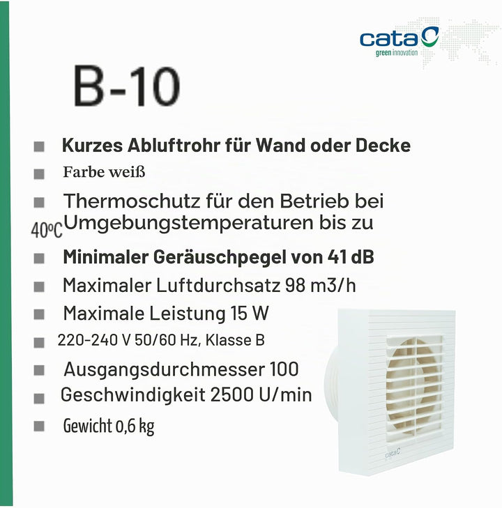 Cata - B-10 - Abzieher (Wand, Bad, weiss, 98 m³/h, 41 dB, 230 V)