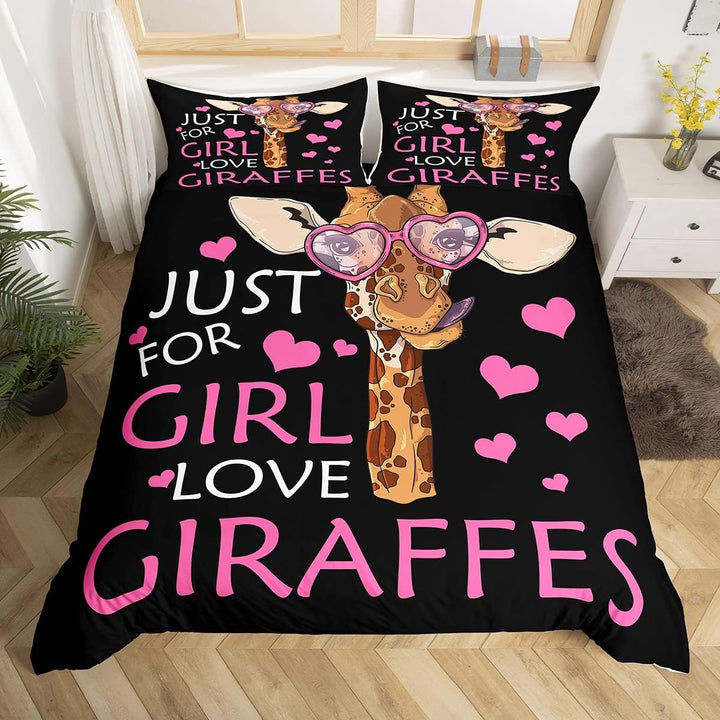 Giraffen-Bettwäsche-Set für Mädchen Geschenk 135 x 200 Bettbezug mit afrikanischen Safari-Tiern Mädc