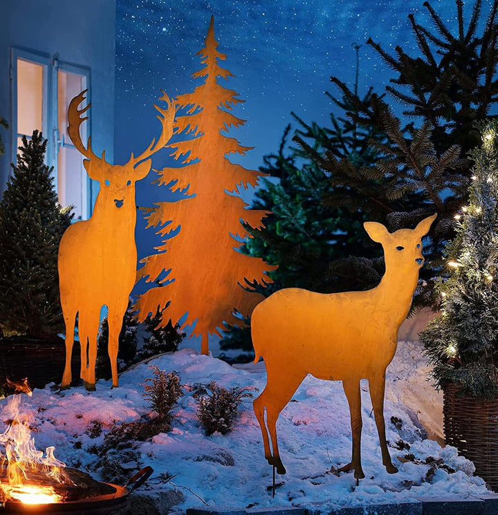 Dekoleidenschaft grosser Gartenstecker Tanne aus Metall in Rost-Optik, 146 cm hoch, Dekostecker, Gar