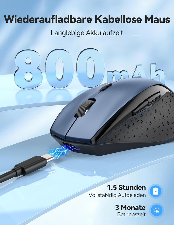 TECKNET PRO Kabellose Maus Wiederaufladbar,Silent Funkmaus 6400 DPI, 2,4 GHz Computermaus, Ergonomis