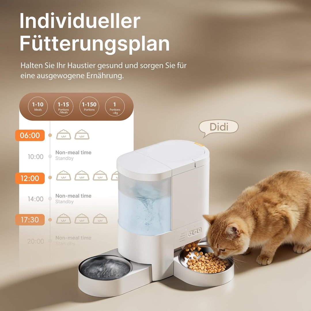 Futterautomat Katze, Katzenfutter Automat und Katzenbrunnen 2 in 1 Weiss, Weiss