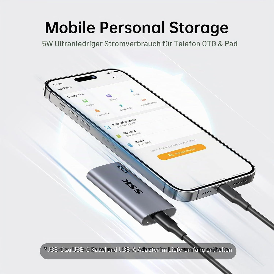 SSK 512GB Externe SSD Festplatte, Portable SSD bis zu 550 MB/s Schnelle External SSD USB 3.2 Gen2 US