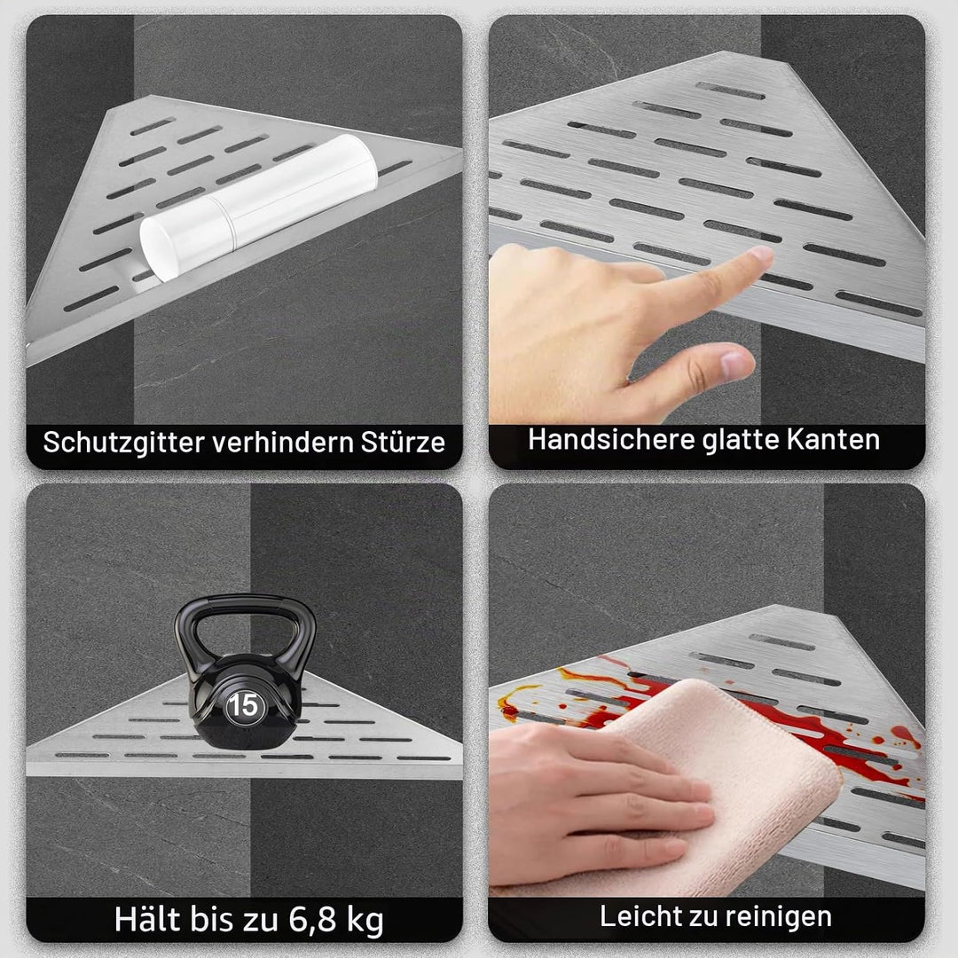 Duschablage Eckablage 304 Edelstahl ohne Bohren Duschkorb Shampoo Halter Wandmontage für Badezimmer