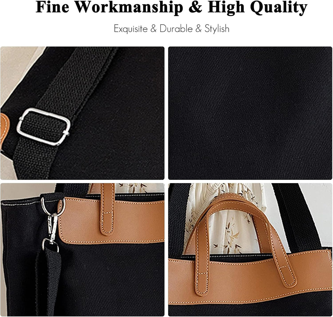 FANDARE Leichte Handtaschen Leinwand gross Schultertasche Damen Umhängetasche für 12.9 Zoll Laptopta