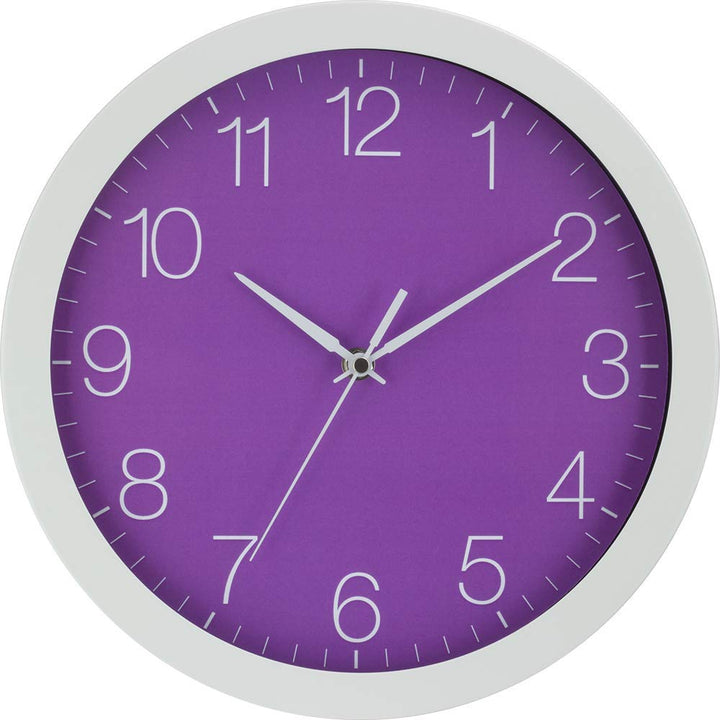Eurotime Wanduhr Quarz, Lila, 30 cm, Aluminiumgehäuse Weiss, Echtglas, 12-Zahlen Zifferblatt, schlei