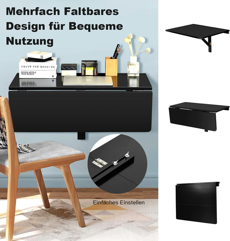 COSTWAY Wandmontierter Klapptisch, 80 x 60 cm, klappbarer Wandtisch, platzsparender Küchentisch Wand