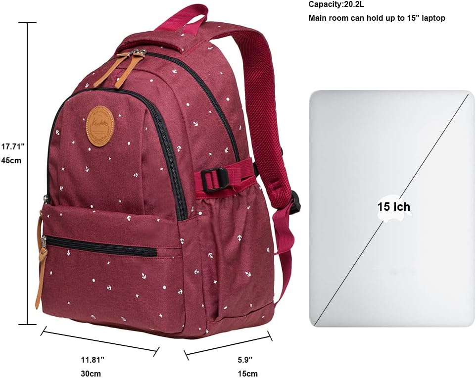 KAUKKO Schöner und durchdachter Rucksack mit 15 Zoll Laptopfach für Schule, Universität, 22 Liter Ro