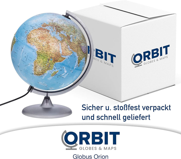 ORBIT GLOBES & MAPS - Leuchtglobus - 30cm Globus mit stabilem Standfuss, Kartenbild 2023 physikalisc