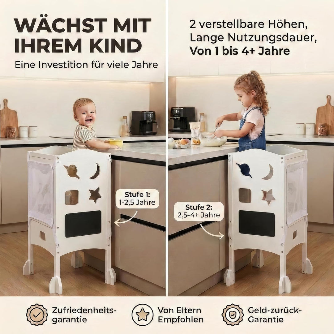 Lernturm ab 1 Jahr - Lernturm klappbar inkl. 360° Sicherheitsnetz - Extra Stabiler und massiver Lear