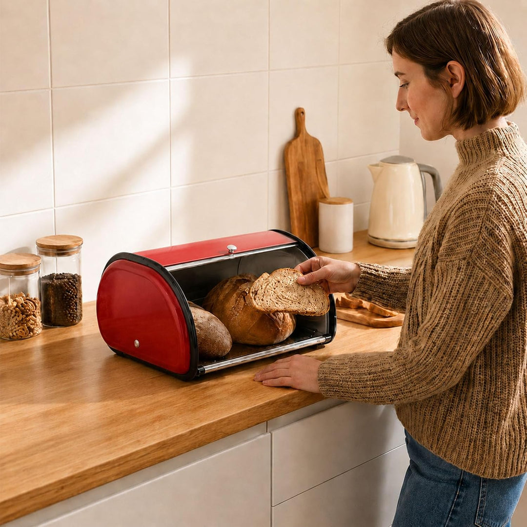 Brotkasten Metall Brotbox mit Sichtfenster Brot Aufbewahrungsbox 35.5x23x14.5 cm Rollbrotkasten Brot