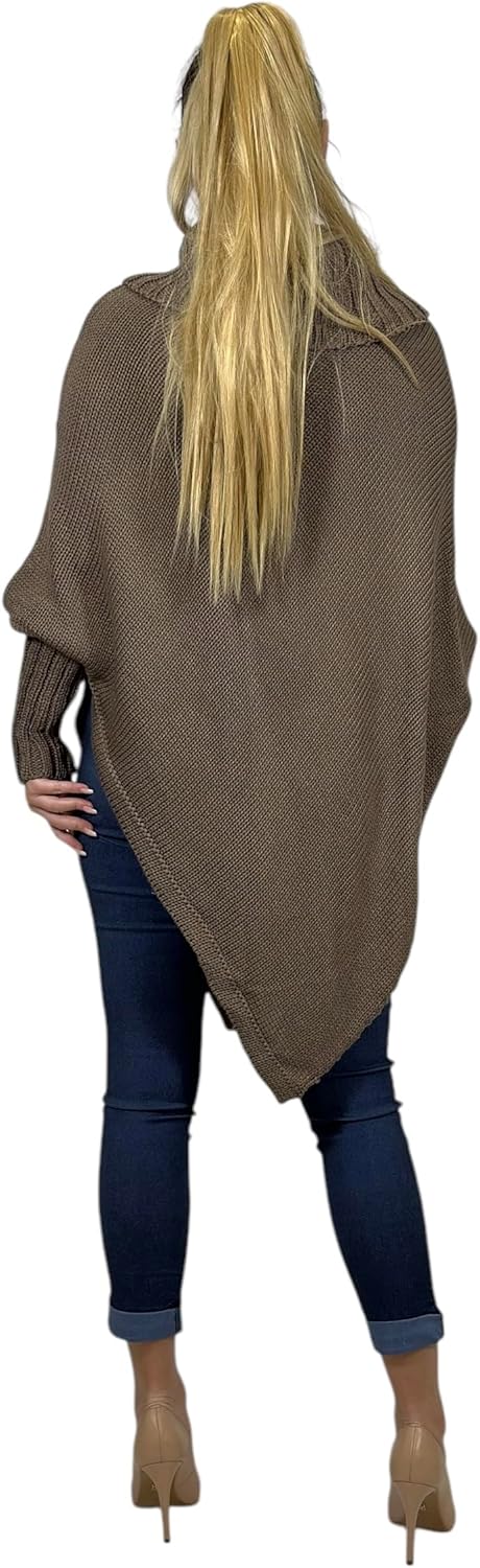 Mississhop Poncho Strick Sweatshirt Pullover Umhang Überwurf Einheitsgrösse Nougat, Einheitsgrösse N