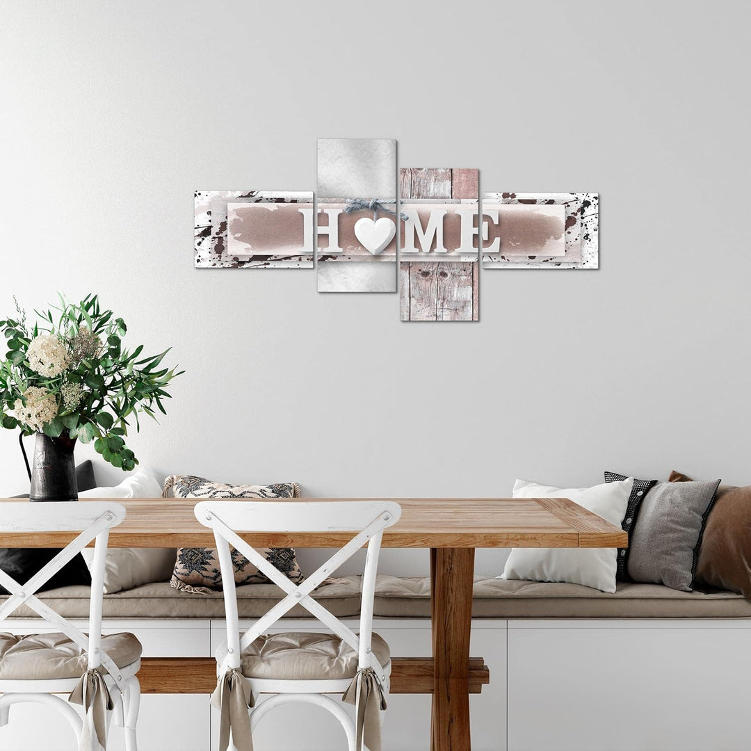 Runa Art Bild Modern Home Herz - Made in Germany - Wandbilder Mit Spruch Grau Rosa 4 Teilig 504542b