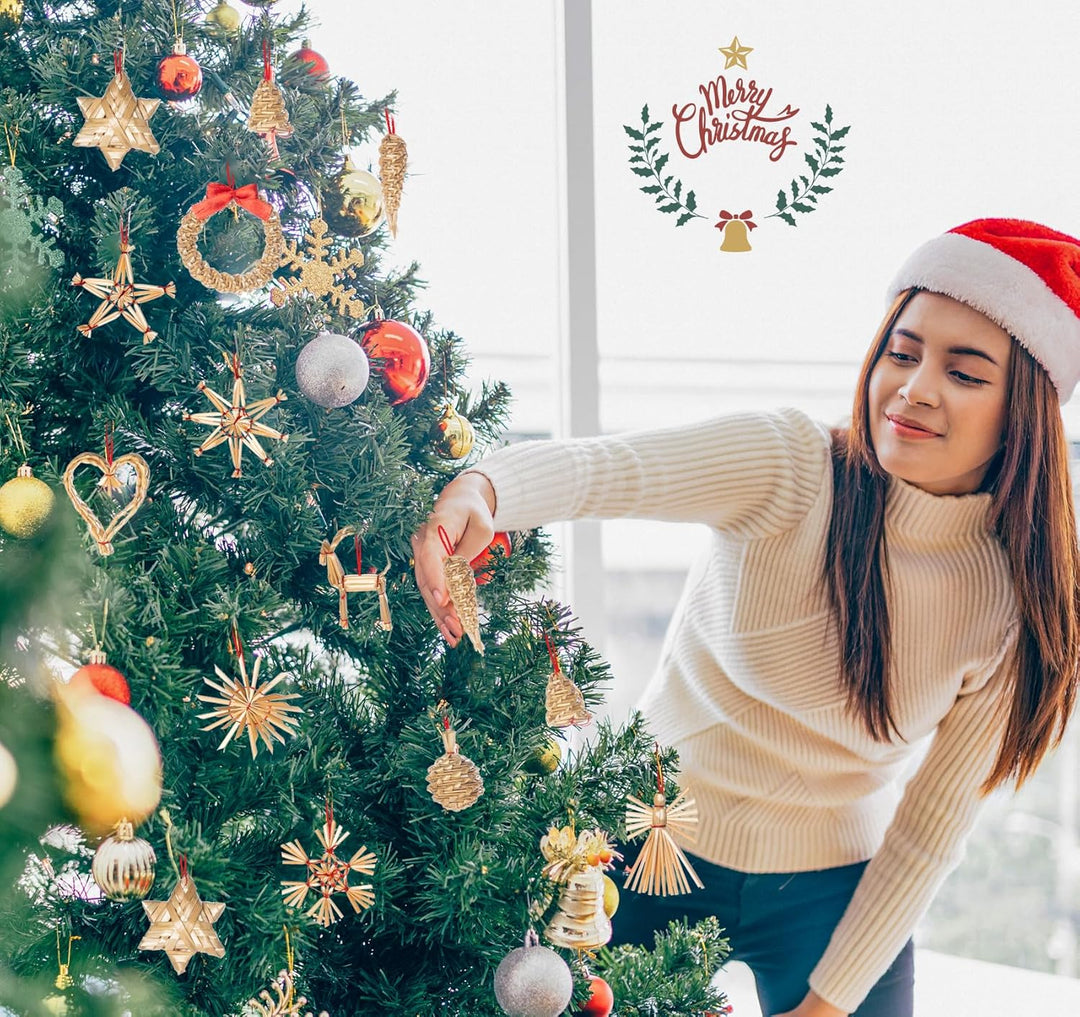 46 x Weihnachten Natur Strohsterne Set,Christbaumschmuck Stroh mit Natürlichen Akzenten,Handgemacht