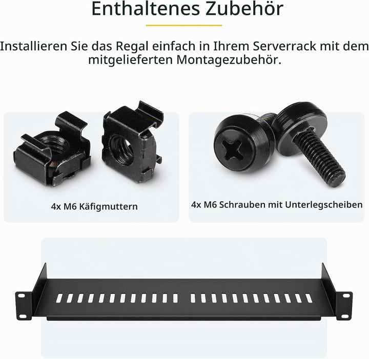 StarTech.com 1HE Fachboden - 1U perforiertes Universal-Rack-Montage-Regal für 19 Zoll Netzwerkschrän