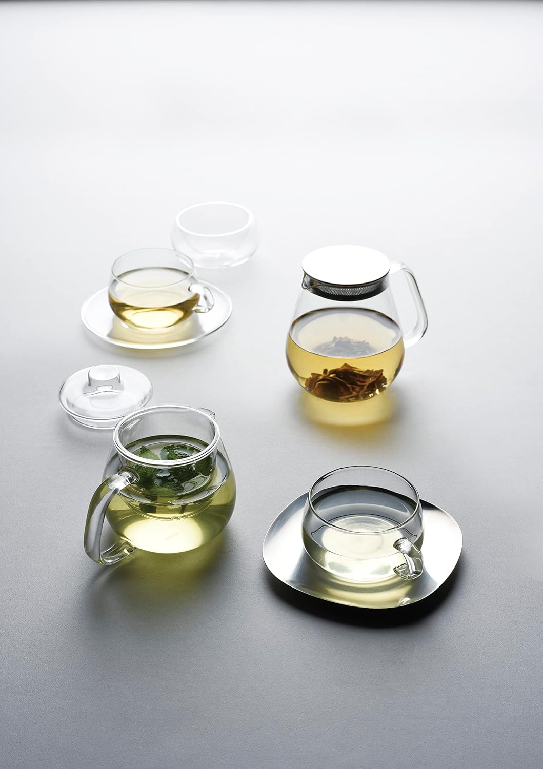 Kinto Unitea One Touch Teekanne aus Edelstahl, 720 ml, hitzebeständige Glas-Teekanne mit Edelstahlsi