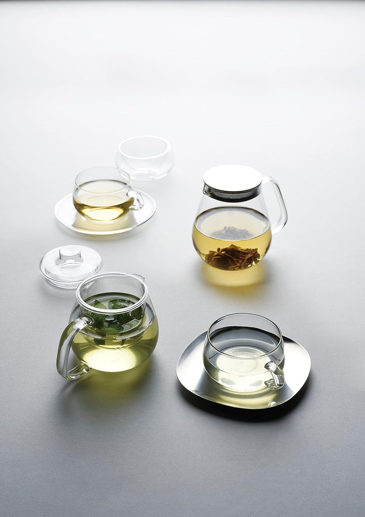 Kinto Unitea One Touch Teekanne aus Edelstahl, 720 ml, hitzebeständige Glas-Teekanne mit Edelstahlsi