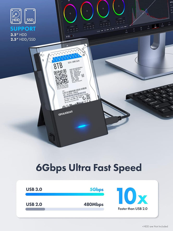 GRAUGEAR | Festplatten-Docking-Station für 3,5 Zoll, 2,5 Zoll SATA HDD/SSD | Festplattengehäuse | US