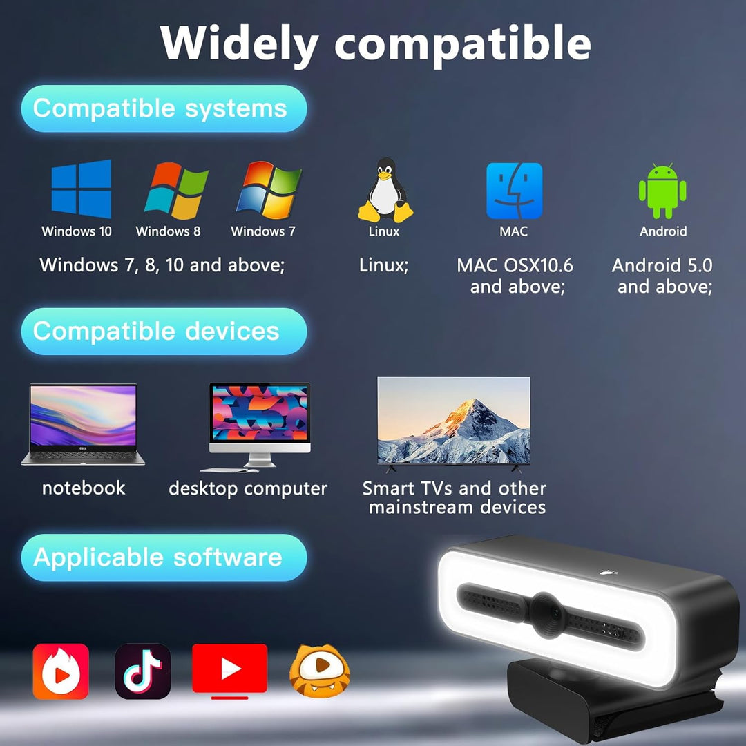 1080P Webcam mit Mikrofon und Licht,USB Webcam für PC Laptop Desktop.USB Kamera für Videoanruf und A