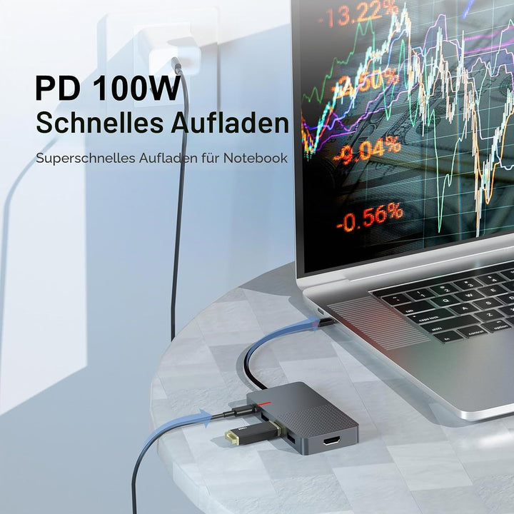 USB C Hub, 7 in 1 Laptop Docking Station，USB Verteiler with 4K HDMI, 3 Ports USB 3.0, TF/SD Kartenle