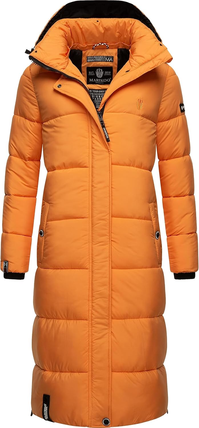 MARIKOO Damen Wintermantel warmer Steppmantel lang mit abnehmbarer Kapuze Reliziaa XS-3XL XS Apricot