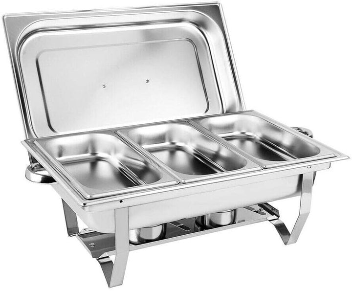 RainWeel Chafing Dish Speisewärmer, Wärmebehälter Edelstahl 9L 3 Grid Speisebehälter 1 Wasserbecken
