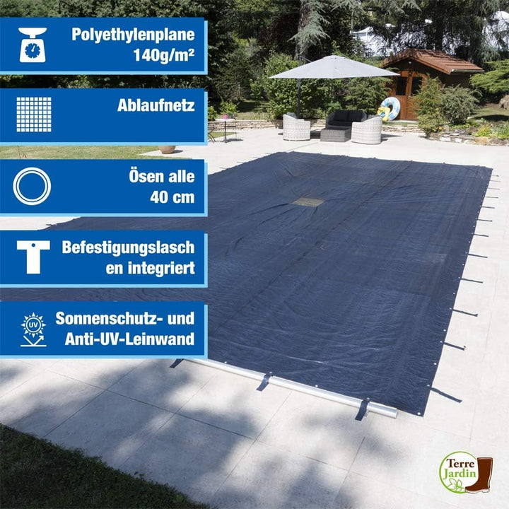 Terre Jardin Abdeckplane für Pool, rechteckig, 9 x 4 m Pour piscine 9 x 4, Blau 9 x 4
