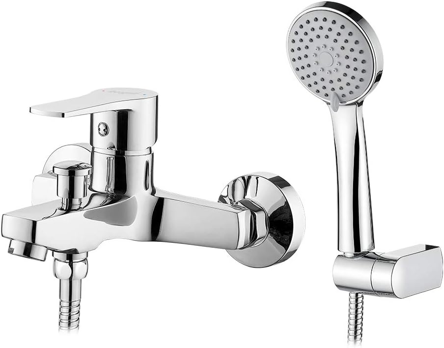 Ibergrif Star - Einhebel Badewannenarmatur Set, Wannenbatterie mit Duschkopf, Duschkopfhalter, und B