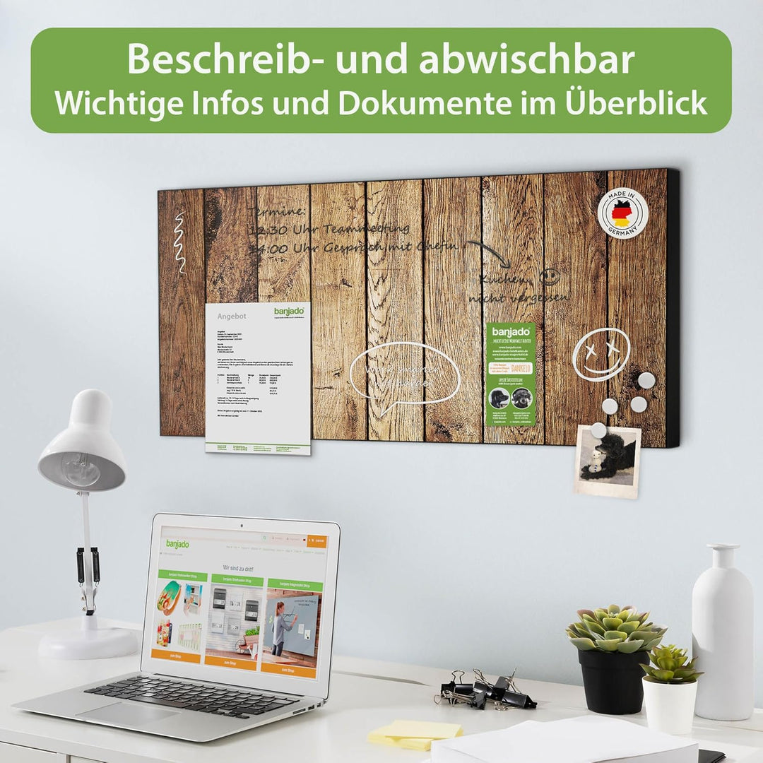banjado Magnettafel schwarz 78 x 37cm / Magnetwand Metall/Magnetpinnwand als Memoboard/Pinnwand Magn
