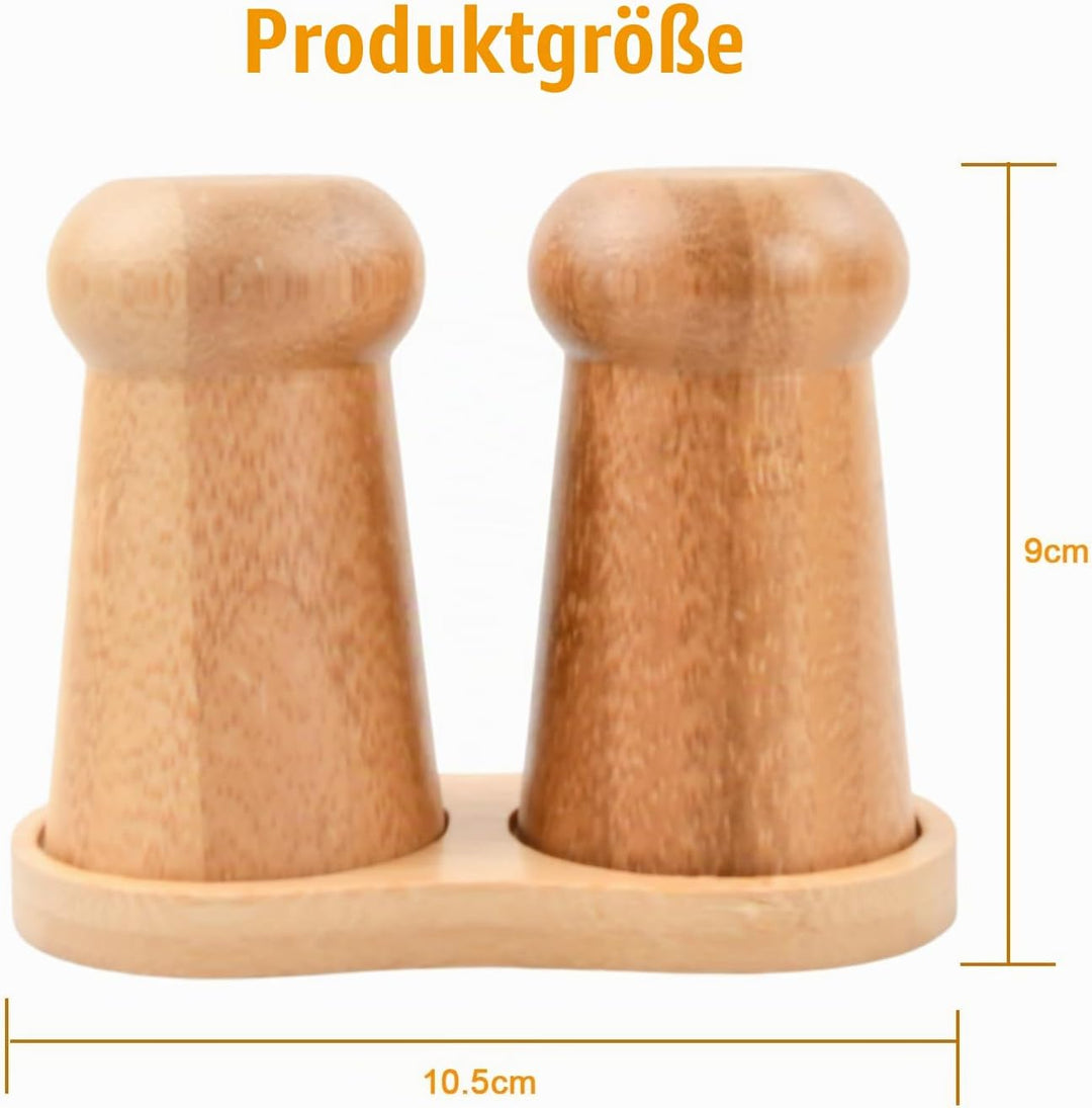 Elegantes Salz und Pfefferstreuer Set - Handgefertigtes Pilz-Design aus Bambus mit Ablage - Nachfüll