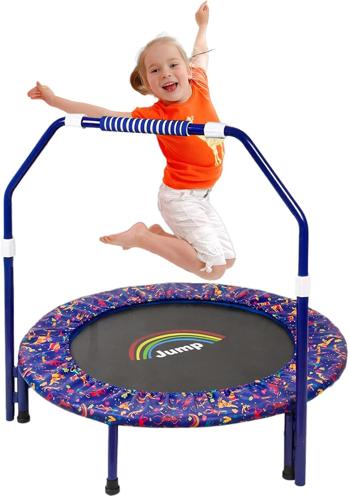 Trampolin mit Stange für Kinder, Ø ca 91cm|Faltbarer Rebounder für Minitrampolin mit Handlauf,Sicher