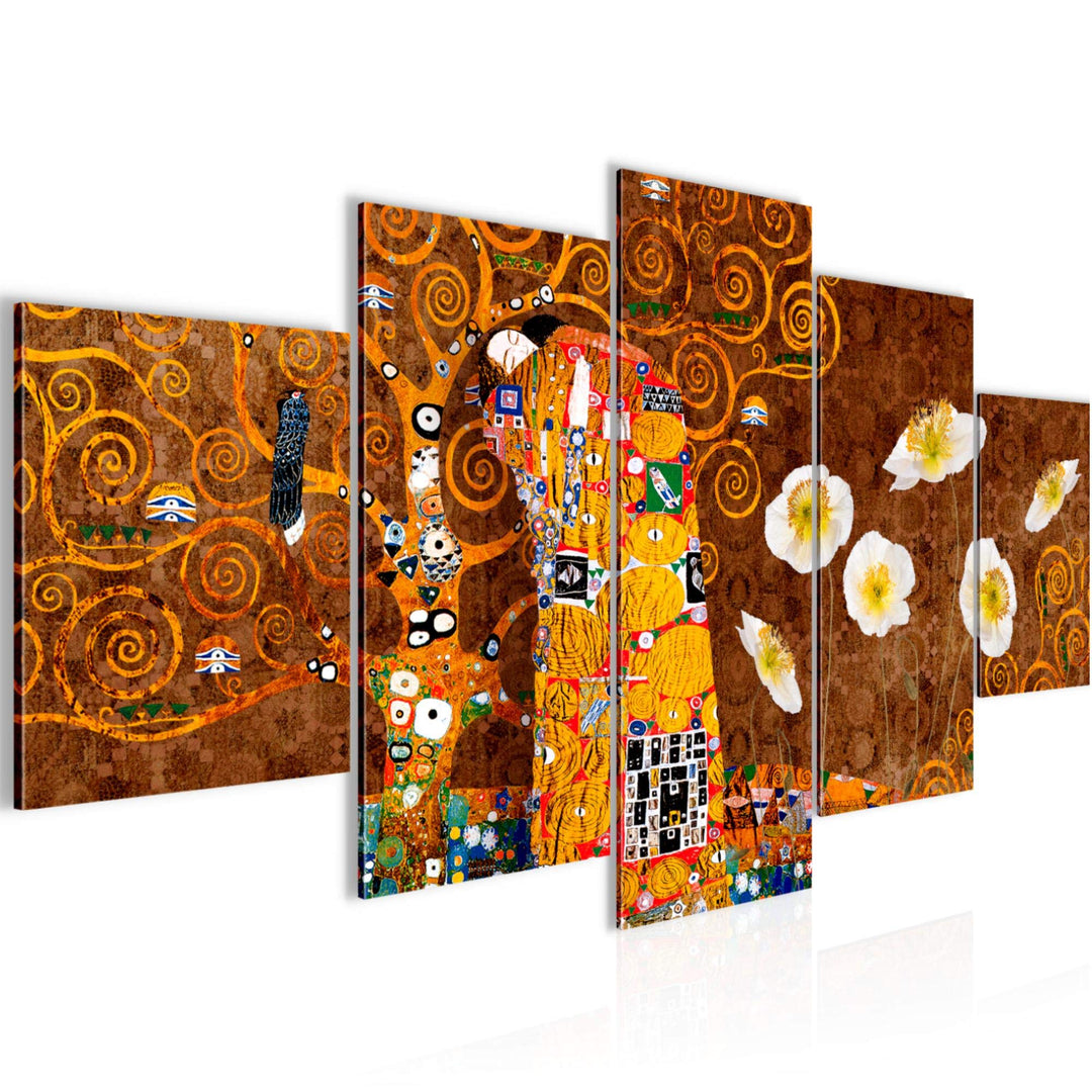 Runa Art Wandbilder Gustav Klimt der Kuss 5 Teilig Bild auf Vlies Leinwand Deko Wohnzimmer Collage G