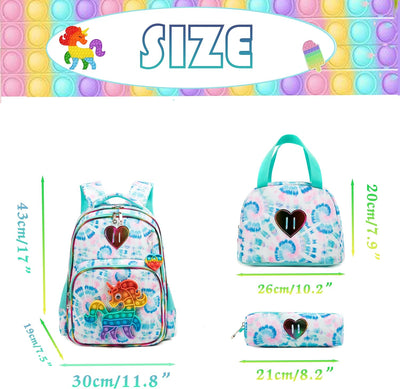 HTgroce Schulranzen Mädchen Set 3 Teilig Pop Push It Schultasche Mädchen 1. klasse einhorn rucksack