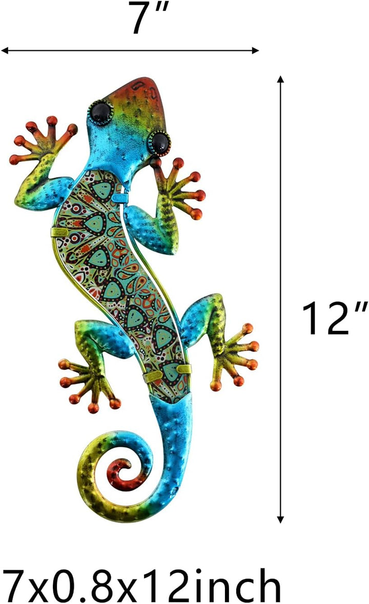 HONGLAND Metall-Gecko-Wanddekoration, Wandbild Metall,Eidechse, Wanddeko Outdoor,Gartenkunst, farbig