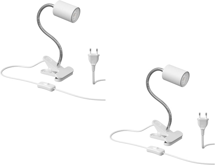 ledscom.de Klemmleuchte WAIKA mit Schwanenhals und Schalter weiss matt + GU10 LED, PAR16, warmweiss,