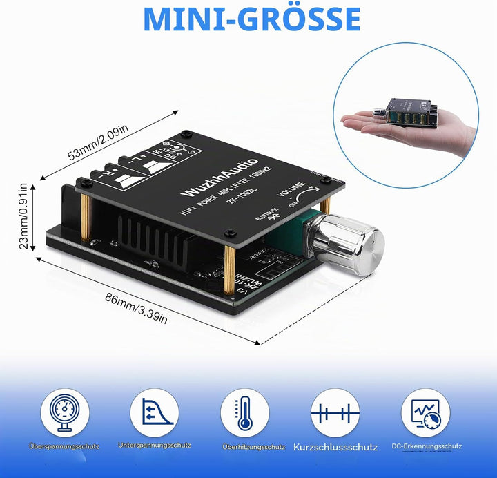 HiFi-Verstärker mit Bluetooth 5.0, ZK-1002L 2.0 Kanal 100W X 2 Stereo-Audioverstärker modul Mini-Lei