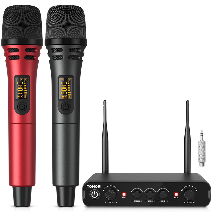 TONOR Dual Funkmikrofonen System kabellos, drahtloses Karaoke Mikrofon Set Wireless Microphone Handm