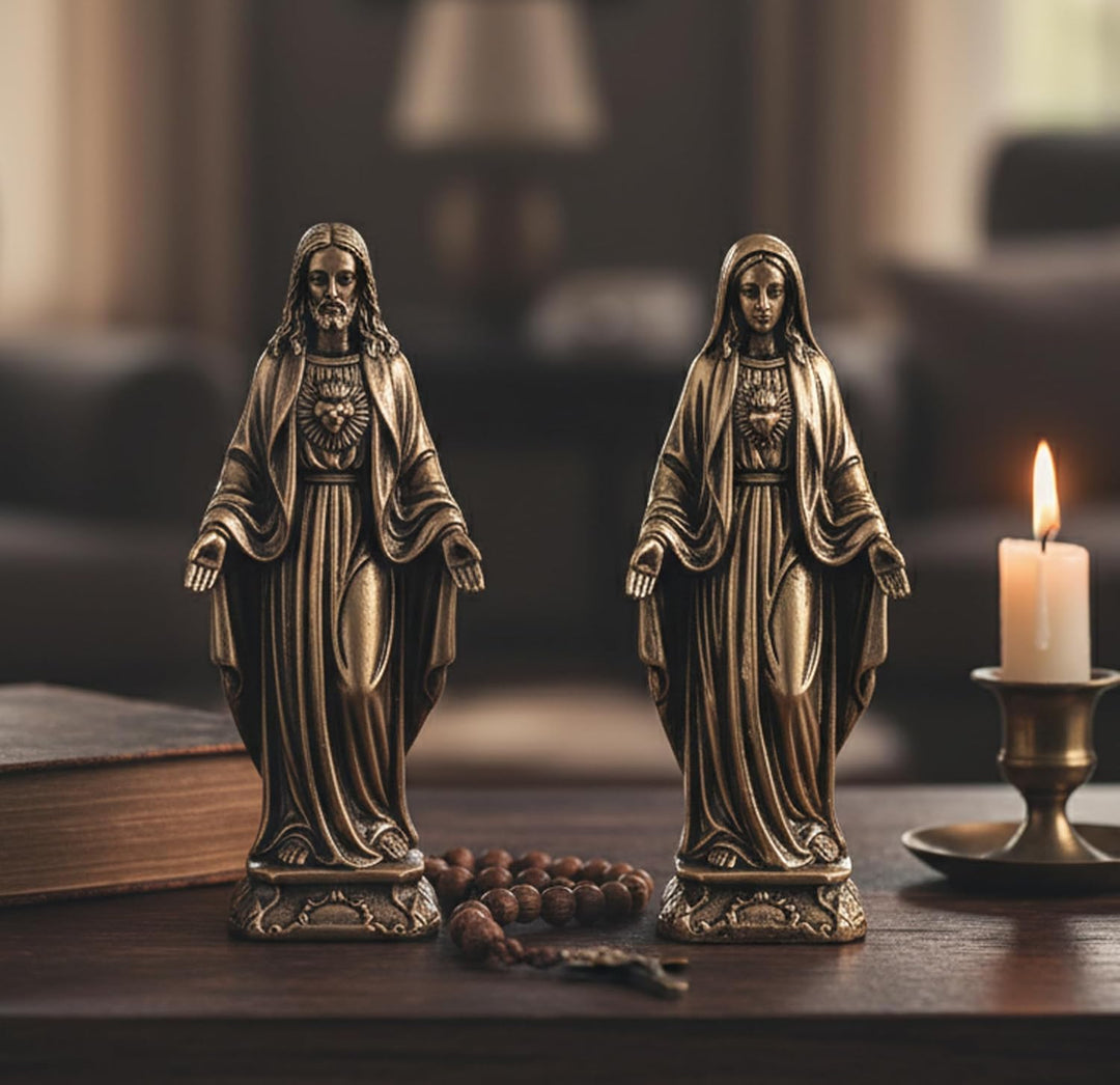 eSplanade Jesus Christus und Mutter Maria Idol Statue Skulptur aus Messing, 14,6 cm