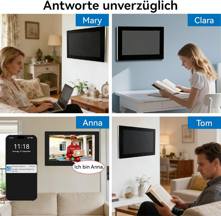 Video Türsprechanlage für 4 Familienhaus, 2-Draht, 4X 7 Zoll Monitor &amp; App - Smarte Video Türklingel