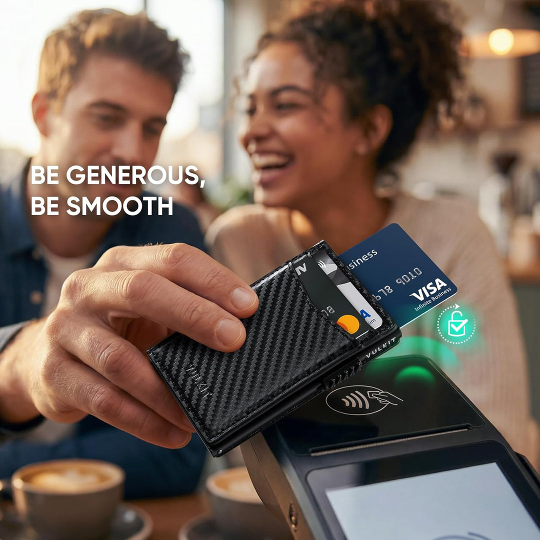 VULKIT Kreditkartenetui Leder Kartenetui RFID Blocking Automatische Pop Up Visitenkartenetui für Kar