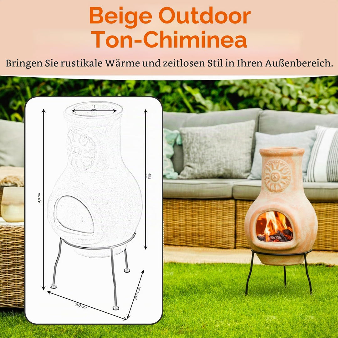Outdoor Clay Chimenea Sun Design Holzkohle Feuerstelle mit Metallständer
