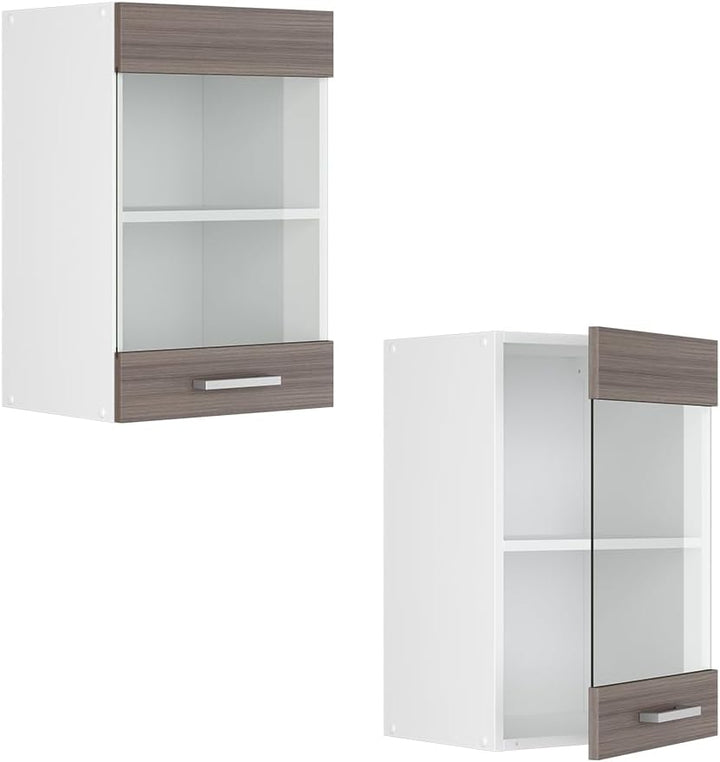 Vicco Küchenschrank Glas R-Line, Grau/Weiss, 40 cm Grau Hängeglasschrank 40cm, Grau Hängeglasschrank