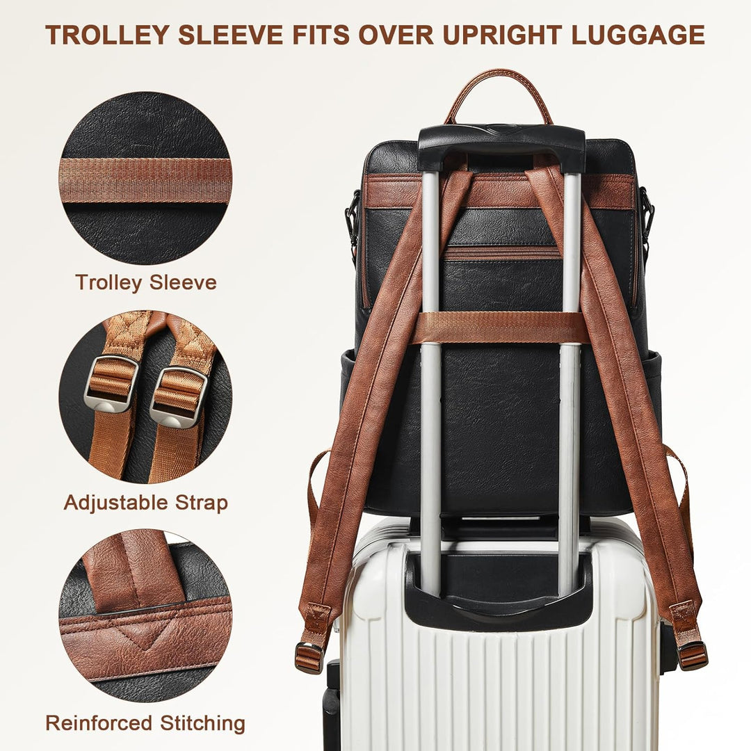 Shrrie Laptop-Rucksack für Damen, 15,6 Zoll Reise-Rucksack aus Leder, Handgepäck-Rucksack Computerta