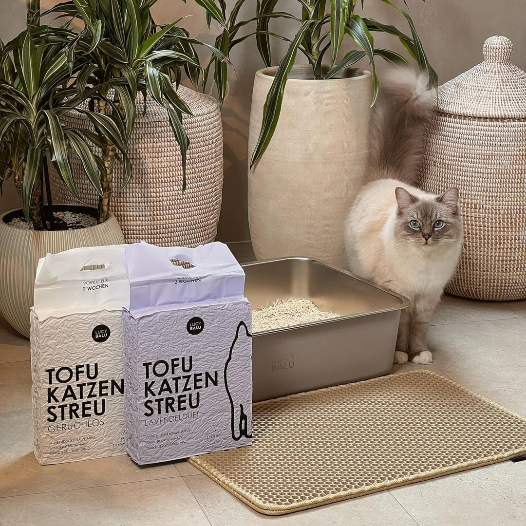 LucyBalu® TOFU Katzenstreu | Klumpendes Katzen Streu | Geruchsbindend und nachhaltig | 4er Set | 24