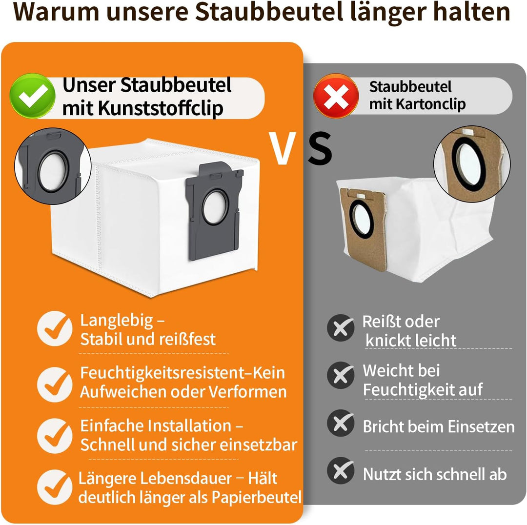 10 Stück Staubbeutel für Mova E30 Ultra/ P50 Pro Ultra/ V50 Ultra Staubsauger, Dreame L10s Serie, L2