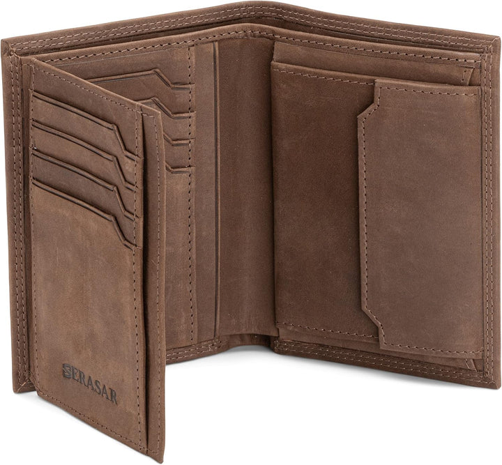 SERASAR | Leder Portemonnaie Herren [Vintage] mit RFID Schutz | Braun | Echtleder | 12 Kartenfächer